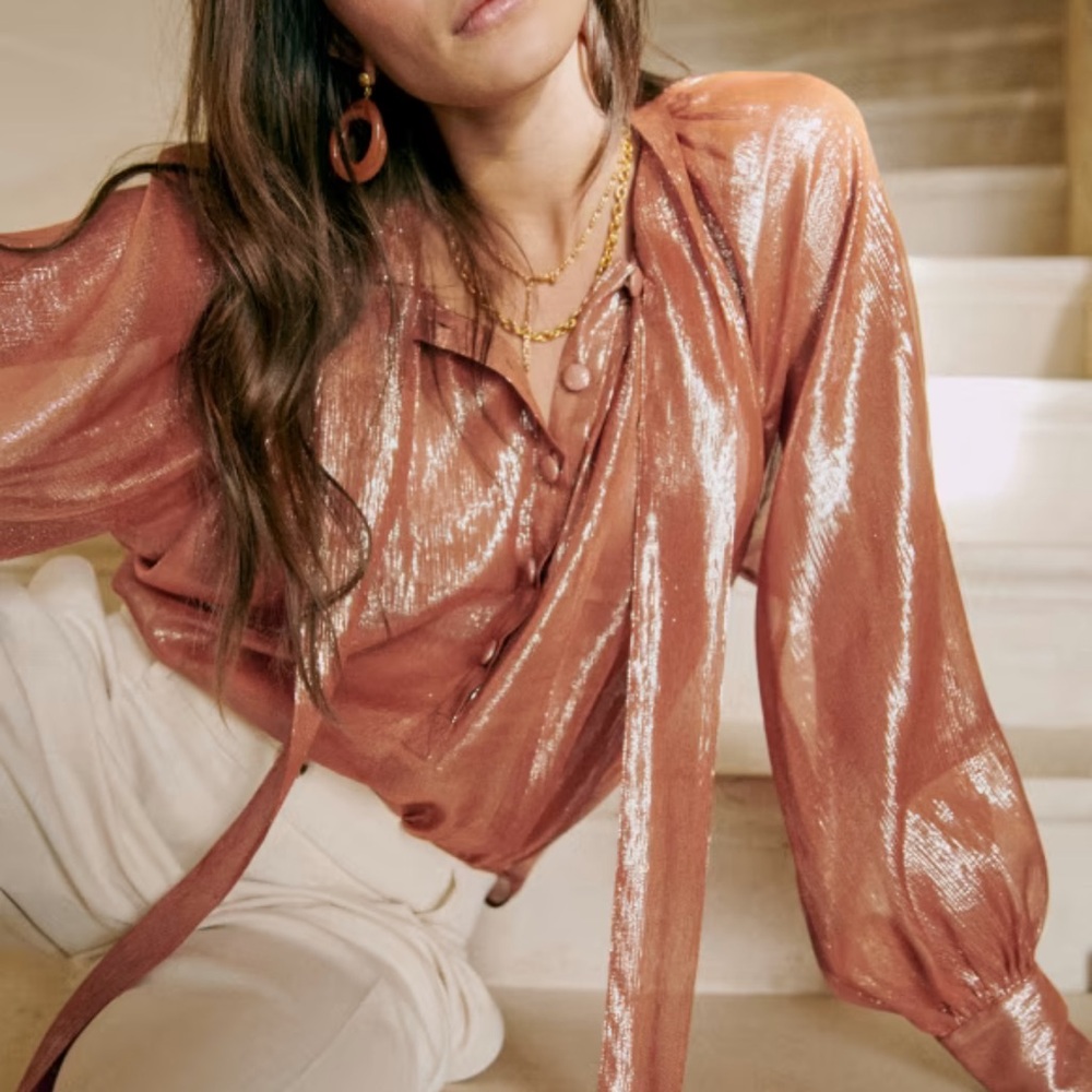 Sezane Copper Metallic Blouse
